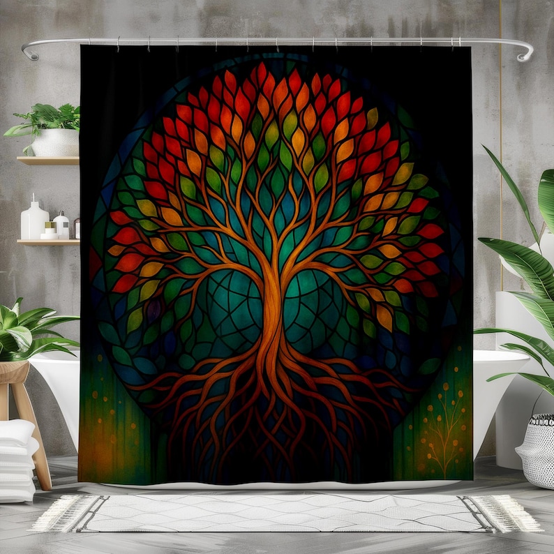 Home Bathroom Design Ideas - Bohem Yaşam Ağacı Duş Perdesi, Mandala