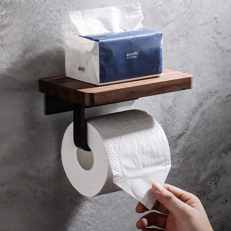 Home Bathroom Paper Towel Dispenser - Masif ahşap kağıt mendil tutucu hiçbir
