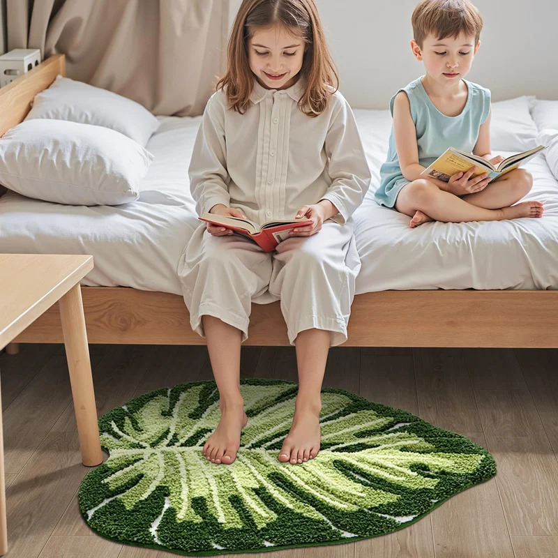 Zara Home Bathroom Rug - VIKAMA Kaymaz Banyo Paspası Yeşil Yaprak