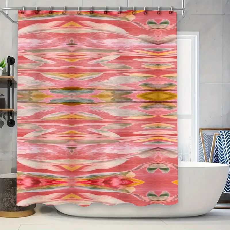 Home Bathroom Design Ideas - Soyut Suluboya Duş Perdesi Pembe Renkli