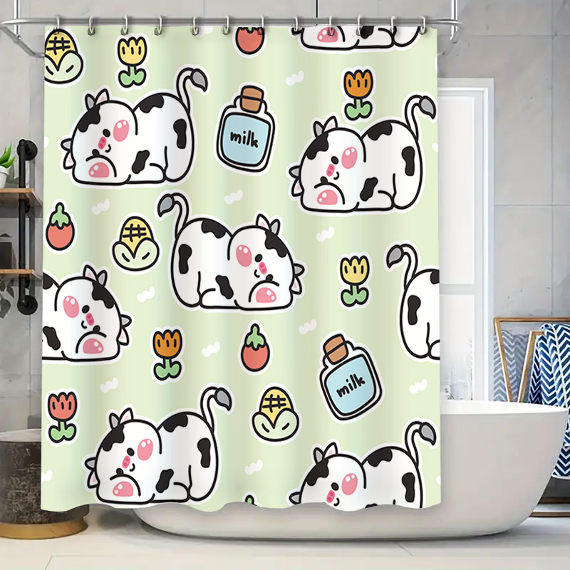 Home Bathroom Design Ideas - Sevimli İnek Baskı Duş Perdesi Banyo